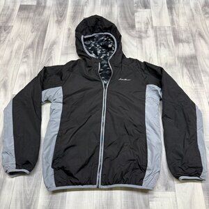✅Boys/Girls/Youth L Eddie Bauer Black/Gray Reversible Hooded Jacket Winter Coat